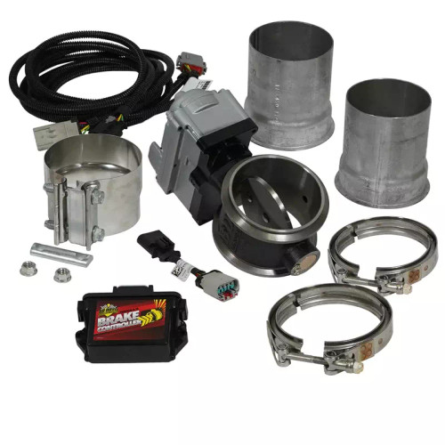 Exhaust Brake - 5 in Cast Iron Housing - Stainless Butterfly Valve - Pneumatically Actuated - Downpipe Mount - Dodge Cummins 2007-17 - Kit