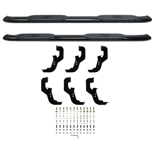 Step Bars - Pro Traxx - 5 in Oval Curved - Mount Kit Included - Steel - Black Powder Coat - Crew Cab - GM Fullsize Truck 2019-21 - Pair