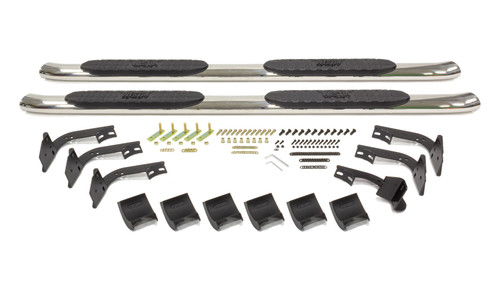 Step Bars - Pro Traxx - 4 in Oval Curved - Mount Kit Included - Stainless - Polished - Extended Cab - Ram Fullsize Truck 2009-21 - Pair