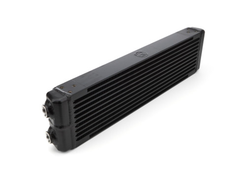 Fluid Cooler - 24 x 5.75 x 2.25 in - Plate and Fin Type - 22 mm x 1.50 Female Inlet / Outlet - Aluminum - Black Powder Coat - Universal - Each