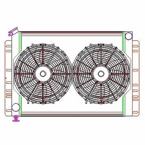 Radiator and Fan - Direct Fit - 26.500 in W x 18.688 in H x 7.188 in D - Passenger Side Inlet - Driver Side Outlet - Aluminum - Natural - Mopar - Kit