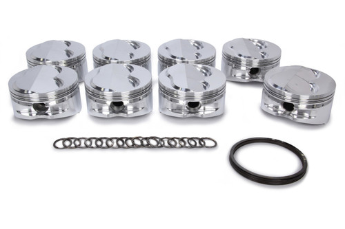 Piston - 18 Degree Small Block Dome - Forged - 4.145 in Bore - 1/16 x 1/16 x 3/16 in Ring Grooves - Plus 3.30 cc - Small Block Chevy - Set of 8
