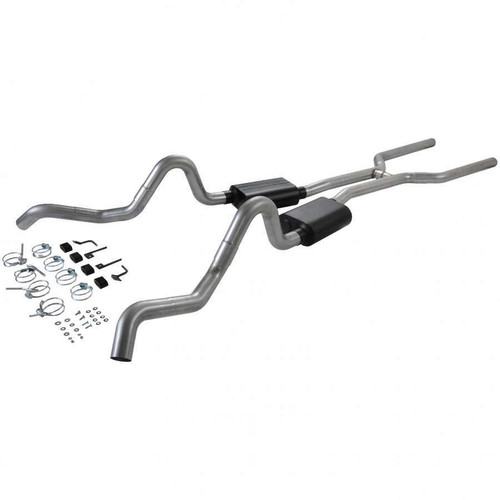 Exhaust System - American Thunder - Header-Back - 3 in Diameter - Dual Rear Exit - Steel - Aluminized - GM A-Body 1964-67 - Kit