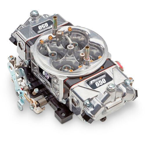 Carburetor - Race Series Circle Track - 4-Barrel - 650 CFM - Square Bore - No Choke - Mechanical Secondary - Dual Inlet - Silver / Black - Alcohol - Each