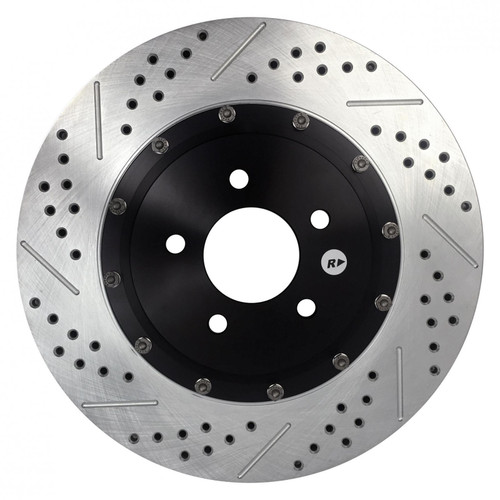 Brake Rotor - EradiSpeed + - Front - Directional / Drilled / Slotted - 14.000 in OD - 2-Piece - Iron - Zinc Plated - Ford Mustang 2007-12 - Pair Brake Rotor - EradiSpeed + - Front - Directional / Drilled / Slotted - 14.000 in OD - 2-Piece - Iron - Zinc Plated - Ford Mustang 2007-12 - Pair