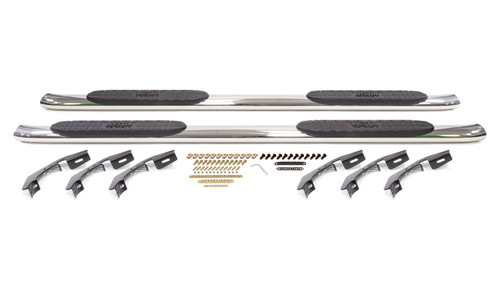 Step Bars - Pro Traxx - 4 in Oval Curved - Mount Kit Included - Stainless - Polished - Crew Cab - GM Fullsize Truck 2014-19 - Pair