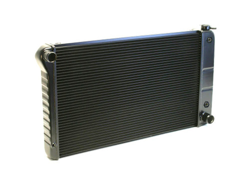 Radiator - Direct Fit - 33 in W x 18.5 in H x 3.25 in D - Single Pass - Driver Side Inlet - Passenger Side Outlet - Automatic Transmission - Aluminum - Black Paint - GM A-Body 1968-72 - Each Radiator - Direct Fit - 33 in W x 18.5 in H x 3.25 in D - Single Pass - Driver Side Inlet - Passenger Side Outlet - Automatic Transmission - Aluminum - Black Paint - GM A-Body 1968-72 - Each