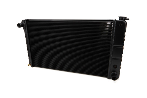 Radiator - Direct Fit - 34.5 in W x 18.625 in H x 3.375 in D - Single Pass - Driver Side Inlet - Passenger Side Outlet - Aluminum - Black Paint - GM A-Body 1968-71 - Each