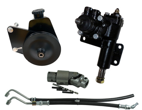 Steering Box - Power - 14 to 1 Ratio - 1-1/8 in Pitman Shaft - Brackets / Joints / Lines / Pump - Iron - Black Paint - Mopar B / RB-Series - Each