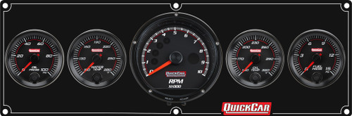 Gauge Panel Assembly - Redline - Fuel Pressure / Oil Pressure / Oil Temperature / Recall Tachometer / Water Temperature - 3 in / 2-5/8 in Diameter - Black Face - Kit