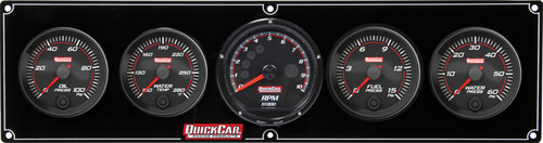 Gauge Panel Assembly - Redline - Fuel Pressure / Oil Pressure / Water Temperature / Water Pressure / Recall Tachometer - 3 in / 2-5/8 in Diameter - Black Face - Kit