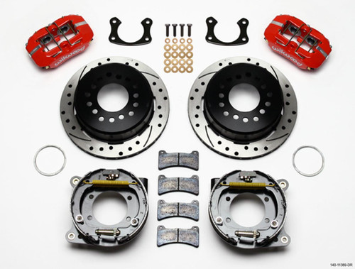 Brake System - Dynapro - Rear - 4 Piston Caliper - 11.00 in Drilled / Slotted Iron Rotor - Aluminum - Red Powder Coat - New Big Ford - Kit
