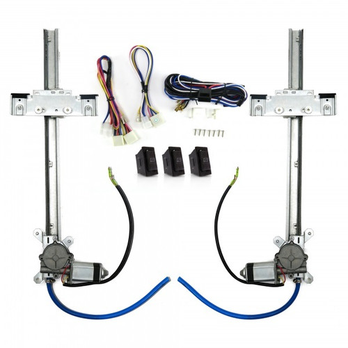 Power Window Kit - U-Wire - 2-Door - Motors / Switches / Tracks - Universal Flat Glass Windows - Kit