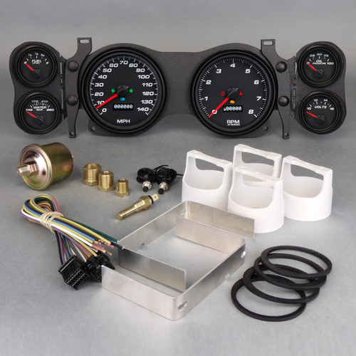 Gauge Kit - Performance - Analog - Fuel Level / Oil Pressure / Speedometer / Tachometer / Voltmeter / Water Temperature - 4-3/8 in / 2-1/16 in Diameter - Black Face - GM F-Body 1970-78 - Kit