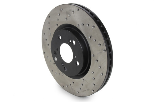 Brake Rotor - Premium Sport - Front - Passenger Side - Drilled - 330 mm OD - 28 mm Thick - 5 x 120 mm Bolt Pattern - Iron - Black Paint - Acura MDX / RLX / ZDX 2007-17 / Honda Pilot 2009-15 - Each
