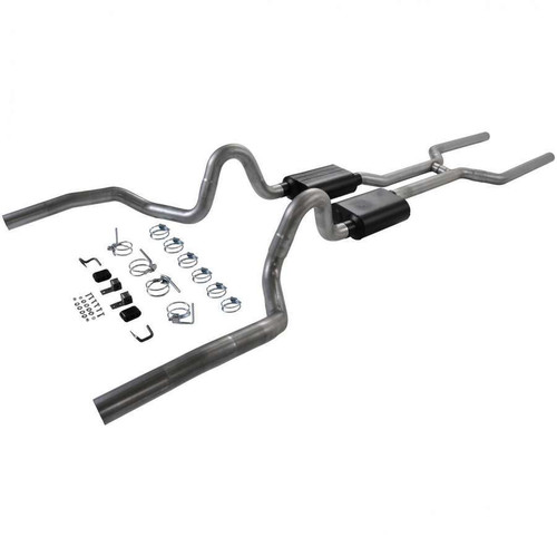 Exhaust System - American Thunder - Header-Back - 3 in Tailpipe - Stainless - Natural - GM A-Body 1968-72 - Kit