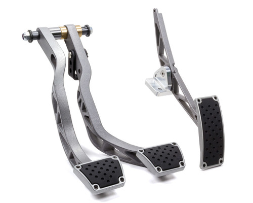 Pedal Assembly - Brake / Clutch / Gas - Firewall Mount - Rubber Pads - Aluminum - Gray Powder Coat - GM A-Body 1968-72 - Kit