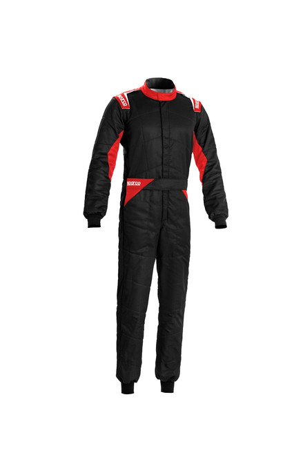 Driving Suit - Sprint - 1-Piece - SFI 3.2A/5 - FIA Approved - Dual Layer - Fire Retardant Cotton - Black / Red - Size 62 - X-Large / 2X-Large - Each