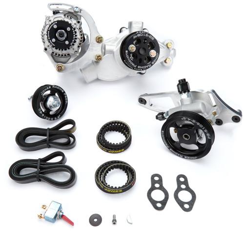 Pulley Kit - 6-Rib / HTD Serpentine - Aluminum - Black Anodized - Short Water Pump - Small Block Chevy - Kit