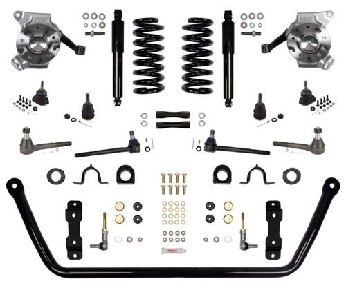 Front Suspension Kit - 4-1/2 in Drop - Non-adjustable - Brackets / Control Arms / Hardware / Shocks / Springs - Black Powder Coat - GM Fullsize Truck 1973-87 - Kit