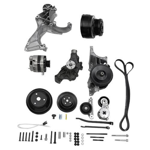 Pulley Kit - 6-Rib Serpentine - Alternator / Water Pump - Aluminum - Black Anodized - Small Block Chevy - Kit