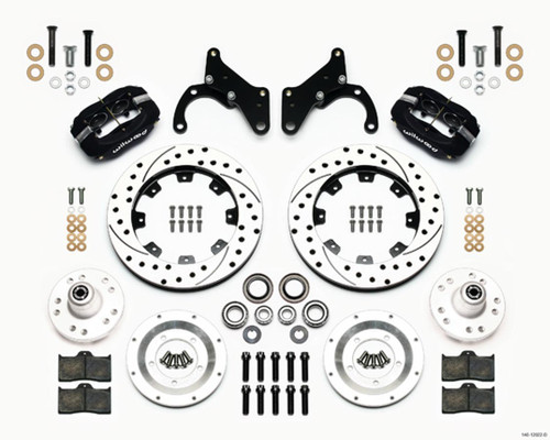 Brake System - Forged Dynalite Big Brake - Front - 4 Piston Caliper - 12.19 in Slotted / Drilled Rotor - Aluminum - Black - GM B-Body 1965-68 - Kit