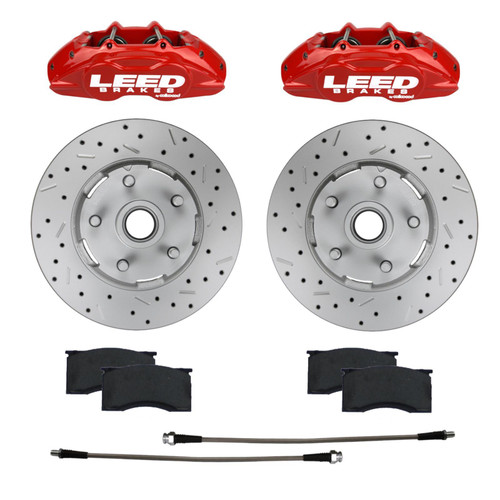 Brake System - MaxGrip Lite - Front - 4 Piston Caliper - 11.33 in Drilled / Slotted Rotor - Pads / Calipers Included - Aluminum - Red Powder Coat - Ford Mustang 1964-67 - Kit