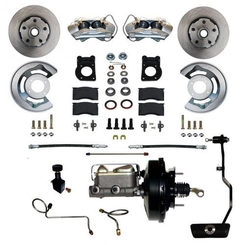 Brake System - Power Disc Conversion - Front - 4 Piston Caliper - 11.33 in Solid Rotors - Booster / Master Cylinder - Iron - Natural - Ford Mustang 1967-69 - Kit
