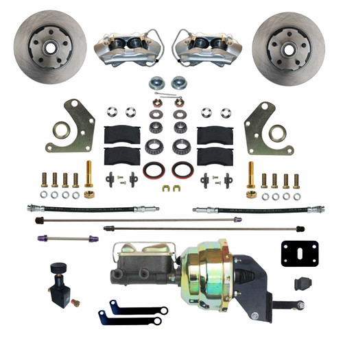 Brake System - Power Disc Conversion - Front - 4 Piston Caliper - 11.33 in Solid Rotors - Booster / Master Cylinder - Iron - Natural - Mopar C-Body 1965-72 - Kit Brake System - Power Disc Conversion - Front - 4 Piston Caliper - 11.33 in Solid Rotors - Booster / Master Cylinder - Iron - Natural - Mopar C-Body 1965-72 - Kit