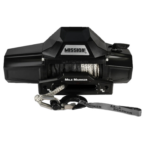 Winch - 12000 lb Capacity - Hawse Fairlead - 12 ft Remote - 3/8 in x 92 ft Synthetic Rope - Steel - Black Powder Coat - Kit