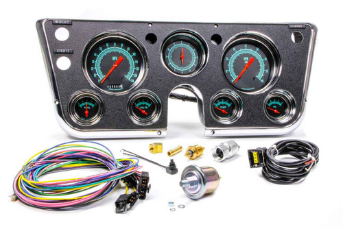 Gauge Kit - G Stock - Analog - Clock / Fuel Level / Oil Pressure / Speedometer / Tachometer / Voltmeter / Water Temperature - 4-5/8 in / 2-1/8 in Diameter - Black Face - GM Fullsize Truck 1967-72 - Kit