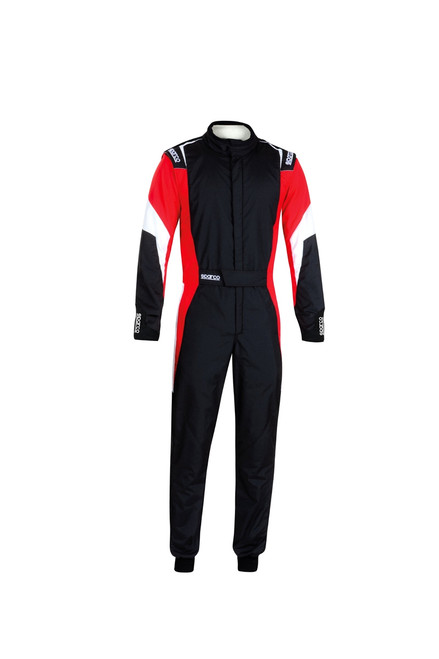 Driving Suit - Competition - 1-Piece - SFI 3.2A/5 - FIA Approved - Triple Layer - Fire Retardant Fabric - Black / Red - Size 56 - Large - Each