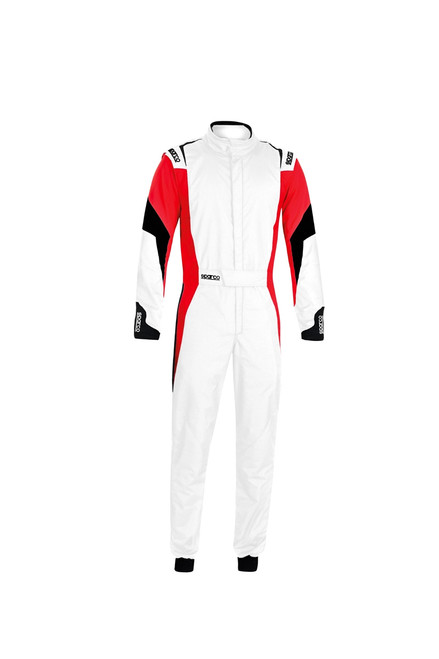 Driving Suit - Competition - 1-Piece - SFI 3.2A/5 - FIA Approved - Triple Layer - Fire Retardant Fabric - Boot Cut - White / Red - Size 60 - X-Large - Each Driving Suit - Competition - 1-Piece - SFI 3.2A/5 - FIA Approved - Triple Layer - Fire Retardant Fabric - Boot Cut - White / Red - Size 60 - X-Large - Each