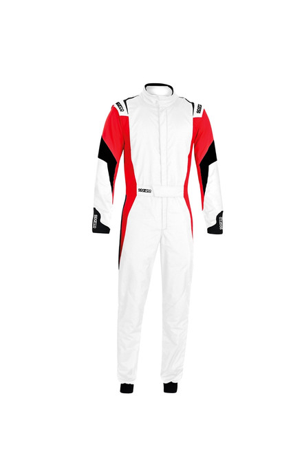 Driving Suit - Competition - 1-Piece - SFI 3.2A/5 - FIA Approved - Triple Layer - Fire Retardant Fabric - Boot Cut - White / Red - Size 62 - X-Large / 2X-Large - Each