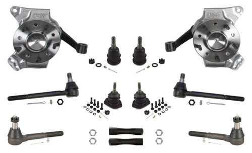 Spindle - Lowered 2.5 in - Driver / Passenger Side - Tie Rods / Steering Arm / Ball Joints / Hardware Included - Aluminum - Natural - GM Fullsize Truck 1971-72 - Kit