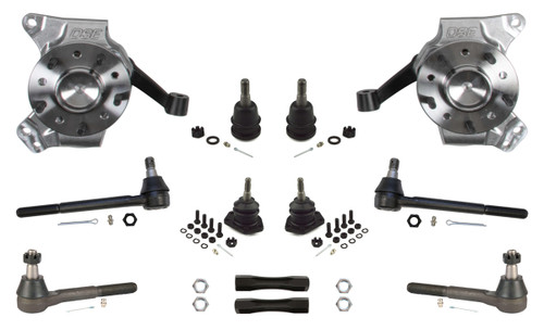 Spindle - Lowered 2.5 in - Driver / Passenger Side - Tie Rods / Steering Arm / Ball Joints / Hardware Included - Aluminum - Natural - GM Fullsize Truck 1967-70 - Kit