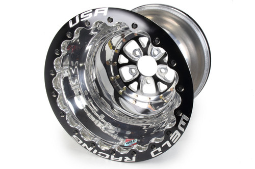 Wheel - V-Series - 16 x 16 in - 4.000 in Backspace - 5 x 4.75 in Bolt Pattern - Double Beadlock - Aluminum - Black Anodized / Machined Center - Polished Lip - Each