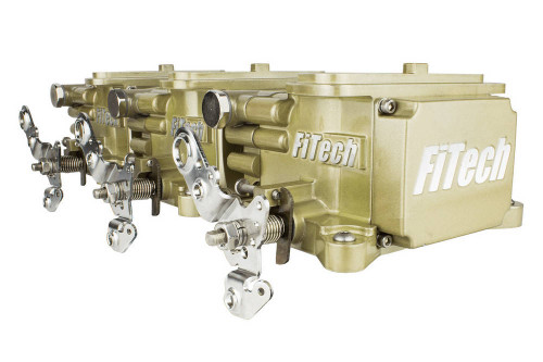 Fuel Injection - Go EFI 3x2 Tri Power - Throttle Body - Holley Flange - Three 2-Barrel - 55 lb/hr Injectors - Fittings / Harness / O2 Sensor / Programmer Included - Aluminum - Gold Powder Coat - Universal - Kit