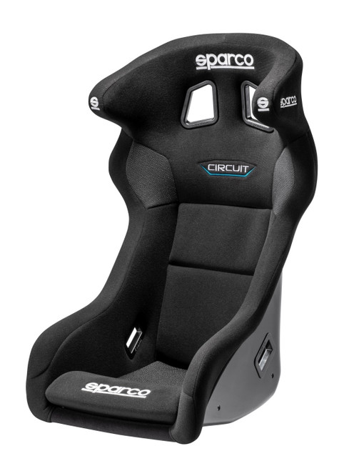 Seat - Circuit QRT - Non-Reclining - FIA Approved - Side Bolsters - Harness Openings - Fiberglass Composite - Fire-Retardant Non-Slip Fabric - Black - Each