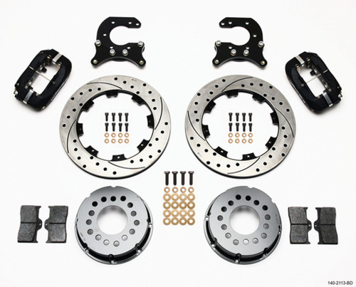 Brake System - Dynalite - Rear - 4 Piston Caliper - 12.000 in Drilled / Slotted Iron Rotor - Offset Hat - Aluminum - Black - Small Ford - Kit