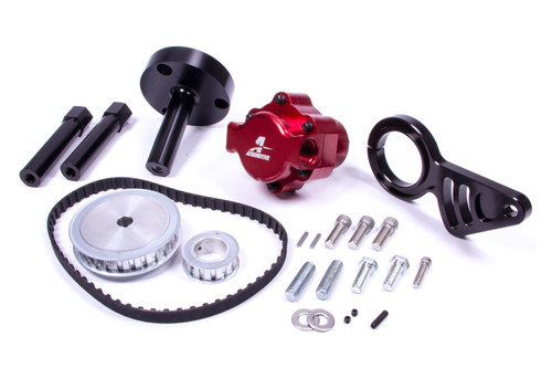 Fuel Pump - Billet Belt Drive - Belt or Hex Driven - In-Line - 10 AN Female O-Ring Inlet / Outlet - Red - Bracket / Pulley / Belt Included - Big Block Chevy - Kit