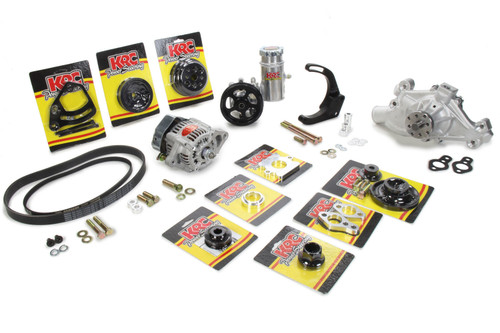 Pulley Kit - Pro Series - 3 and 6-Rib Serpentine - Block Mount PS Pump / Denso Alternator / Hardware / PS Tank / Water Pump Included - Aluminum - Black Anodized - Small Block Chevy - Kit