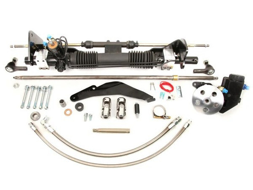 Rack and Pinion - Power - Tie Rods / Brackets / Power Steering Pump / Steering Shaft / Hardware Included - Aluminum - Black Powder Coat - Ford Thunderbird 1955-57 - Kit