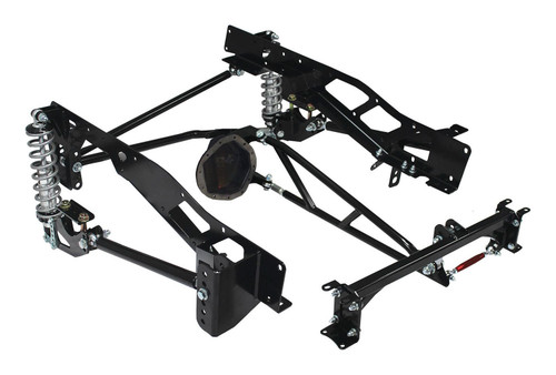 Rear Suspension Kit - Double Adjustable - 200 lb/in Spring Rate - Crossmember / Panhard Bar / Shocks / Springs / Torque Arms / Trailing Arms - Steel - Black Powder Coat - GM 12 Bolt - GM Fullsize Truck 1973-87 - Kit