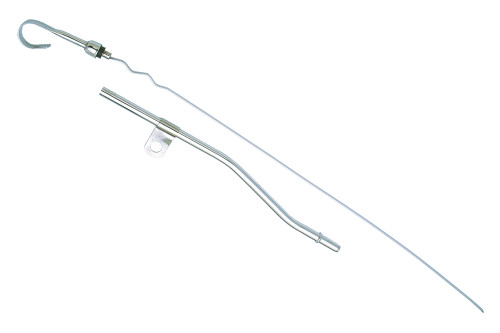 Engine Oil Dipstick - Timing Cover Mount - Solid Tube - 20.25 in Long - Steel - Chrome - Small Block Ford - Each