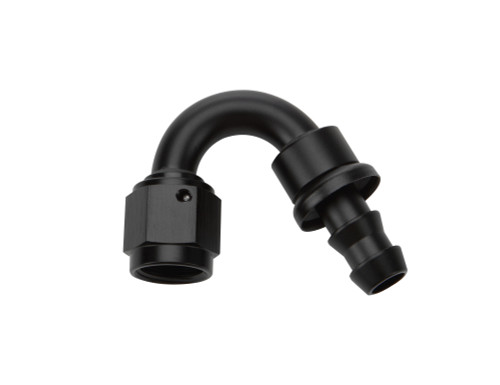 Fitting - Hose End - 150 Degree - 6 AN Hose Barb to 6 AN Female - Aluminum - Black Anodized - Each