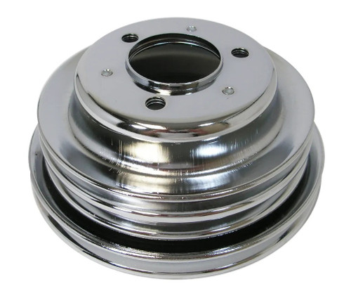 Crankshaft Pulley - V-Belt - 3 Groove - 7.8 in Diameter - Steel - Chrome - Long Water Pump - Big Block Chevy - Each