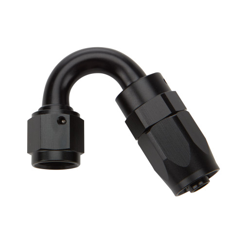 Fitting - Hose End - 150 Degree - 8 AN Hose to 8 AN Female Swivel - Aluminum - Black Anodized - Each
