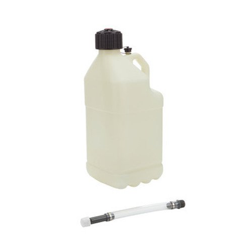 Utility Jug - 5 gal - 9.5 x 9.5 x 22.75 in Tall - O-Ring Seal Cap - Screw-On - Vent - Filler Hose - Square - Glow In The Dark - Plastic - White - Each