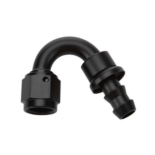 Fitting - Hose End - 150 Degree - 12 AN Hose Barb to 12 AN Female - Aluminum - Black Anodized - Each